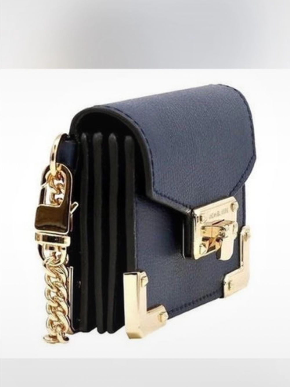 Michael Kors Black Leather Mini Chain Crossbody with Gold Hardware